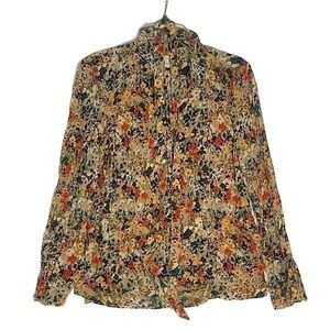 J. Jill Floral Print Tie-Front Long Sleeve Blouse Multicolor Size S‎